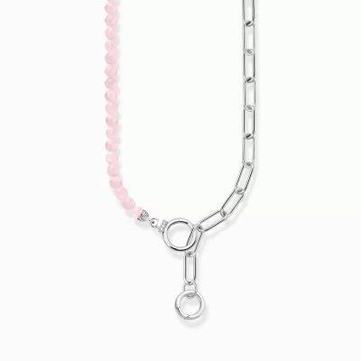 THOMAS SABO Halsband | Återvunnet 925 silver<COLLIER MED L&AUML;NKKEDJA OCH ROSA P&AUML;RLOR – SILVER silverfargad, vit, rosa