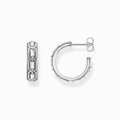 THOMAS SABO Återvunnet 925 silver | Örhängen & creoler<CREOLER – KROKODILFJ&AUML;LLSSTRUKTUR – SV&AUML;RTAT SILVER silverfargad