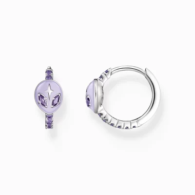 THOMAS SABO Glow in the Dark | Upp till SEK 1.100<CREOLER MED ALIENHUVUD KALLEMALJ OCH LILA STENAR SILVER silverfargad, violett