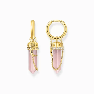 THOMAS SABO Creoler | 18K plätering<CREOLER MED ROSA H&AUML;NGSMYCKE MED KRISTALL OCH SYMBOLER – F&OUML;RGYLLDA gult guldfargad, vit, rosa