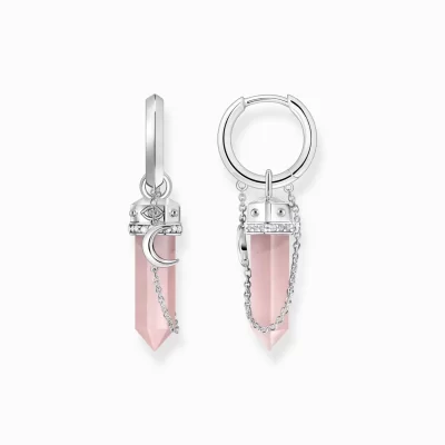 THOMAS SABO Creoler | Återvunnet 925 silver<CREOLER MED ROSA H&AUML;NGSMYCKE MED KRISTALL OCH SYMBOLER – SILVER silverfargad, vit, rosa