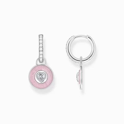 THOMAS SABO Creoler | Återvunnet 925 silver<CREOLER MED ROSA H&AUML;NGSMYCKE OCH ZIRKONIADEKOR – SILVER silverfargad, vit, rosa