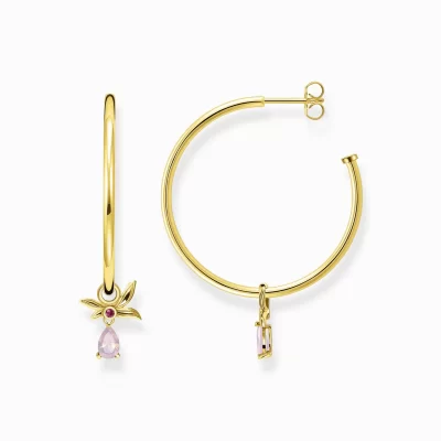 THOMAS SABO Creoler | Upp till SEK 3.000<CREOL&OUML;RH&AUML;NGEN BLOMMA GULD MED ROSA STEN gult guldfargad, röd, rosa