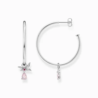 THOMAS SABO Creoler | Upp till SEK 1.500<CREOL&OUML;RH&AUML;NGEN BLOMMA SILVER MED ROSA STEN silverfargad, röd, rosa