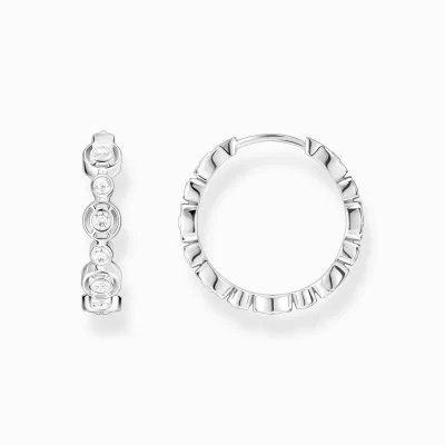 THOMAS SABO Creoler | Återvunnet 925 silver<CREOL&OUML;RH&AUML;NGEN CIRKLAR MED VITA STENAR SILVER silverfargad, vit