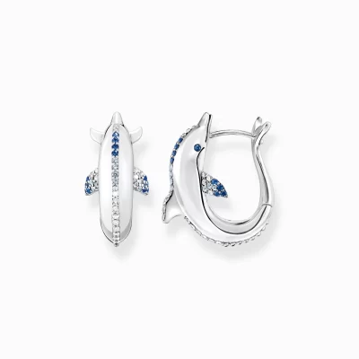 THOMAS SABO Creoler | Återvunnet 925 silver<CREOL&OUML;RH&AUML;NGEN DELFIN MED BL&ARING; STENAR silverfargad, mörkblå, ljusblå, vit