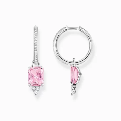 THOMAS SABO Creoler | Återvunnet 925 silver<CREOL&OUML;RH&AUML;NGEN MED ROSA OCH VITA STENAR SILVER silverfargad, rosa, vit