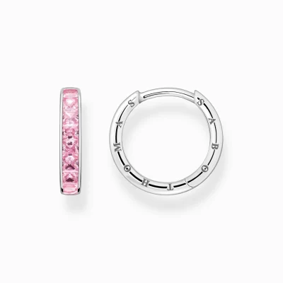 THOMAS SABO Creoler | Återvunnet 925 silver<CREOL&OUML;RH&AUML;NGEN MED ROSA STENAR PAV&EACUTE; SILVER silverfargad, rosa