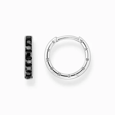 THOMAS SABO Creoler | Återvunnet 925 silver<CREOL&OUML;RH&AUML;NGEN MED SVARTA STENAR PAV&EACUTE; SILVER silverfargad, svart