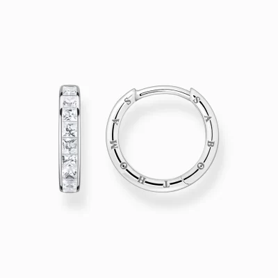 THOMAS SABO Creoler | Återvunnet 925 silver<CREOL&OUML;RH&AUML;NGEN MED VITA STENAR PAV&EACUTE; SILVER silverfargad, vit