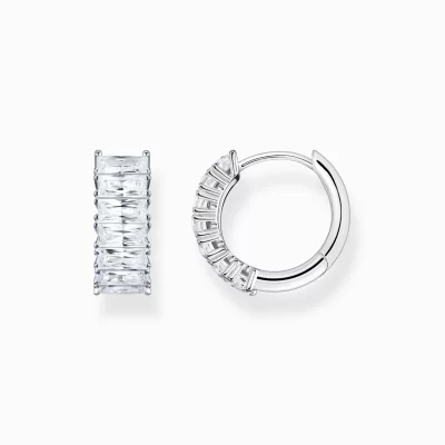 THOMAS SABO Creoler | Återvunnet 925 silver<CREOL&OUML;RH&AUML;NGEN MED VITA STENAR PAV&EACUTE; SILVER silverfargad, vit