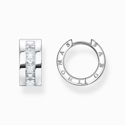 THOMAS SABO Creoler | Återvunnet 925 silver<CREOL&OUML;RH&AUML;NGEN MED VITA STENAR PAV&EACUTE; SILVER silverfargad, vit