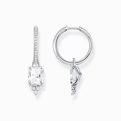 THOMAS SABO Creoler | Återvunnet 925 silver<CREOL&OUML;RH&AUML;NGEN MED VITA STENAR SILVER silverfargad, vit