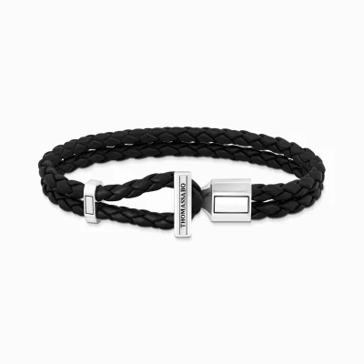 THOMAS SABO Armband | Återvunnet 925 silver<DUBBELT L&AUML;DERARMBAND I SVART MED SILVER silverfargad, svart