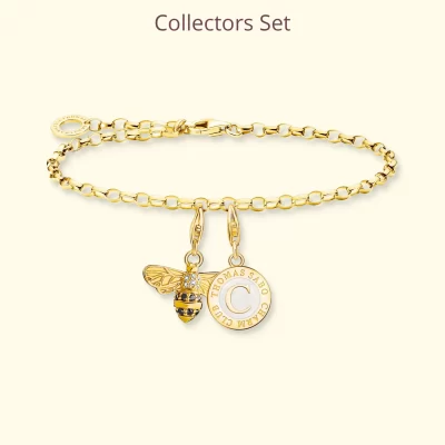 THOMAS SABO Charm Armband | Charm Armband<F&OUML;RGYLLT CHARMISTA COLLECTORS SET HONUNGSBI gult guldfargad, svart, vit