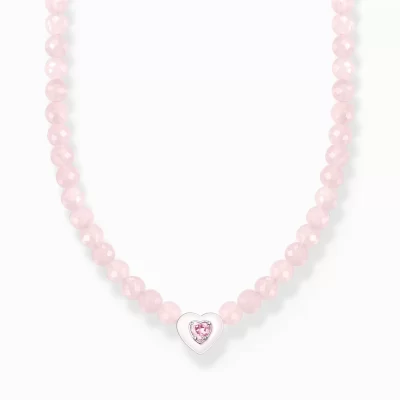 THOMAS SABO Halsband | Återvunnet 925 silver<GARGANTILLA HJ&AUML;RTA MED ROSENKVARTS BEADS silverfargad, rosa