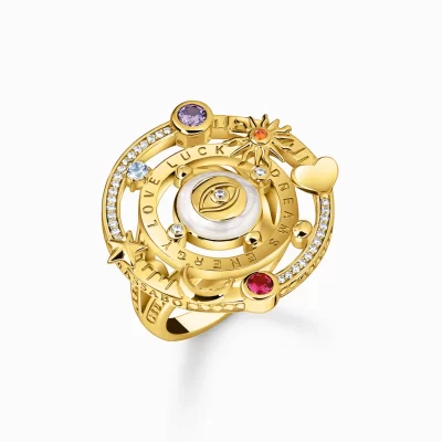 THOMAS SABO Ringar | 18K plätering<GULDPL&AUML;TERAD COCKTAILRING I KOSMISK DESIGN MED F&AUML;RGADE STENAR gult guldfargad, vit, rosa, violett, röd, orange, blå