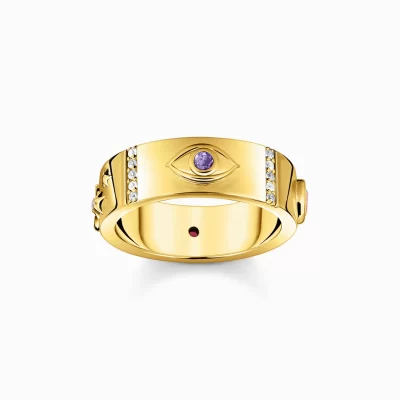 THOMAS SABO Ringar | 18K plätering<GULDPL&AUML;TERAD RING MED KOSMISKA SYMBOLER OCH STENAR gult guldfargad, vit, rosa, violett, röd