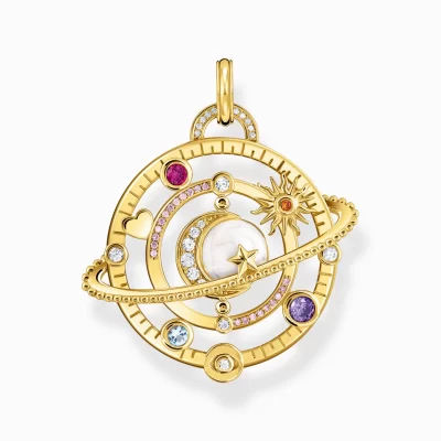 THOMAS SABO Hängsmycken | 18K plätering<GULDPL&AUML;TERAT HALSBANDSH&AUML;NGE MED PLANETRING BESATT MED F&AUML;RGADE STENAR gult guldfargad, vit, rosa, violett, orange, röd, blå