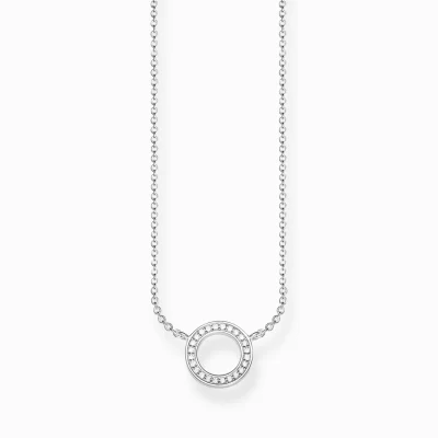 THOMAS SABO Halsband | Återvunnet 925 silver<HALSBAND CIRKEL LITEN silverfargad, vit