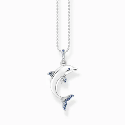 THOMAS SABO Halsband | Återvunnet 925 silver<HALSBAND DELFIN MED BL&ARING; STENAR silverfargad, mörkblå, ljusblå, vit