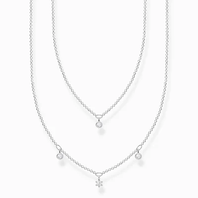 THOMAS SABO Halsband | Återvunnet 925 silver<HALSBAND DUBBELT SILVER MED VITA STENAR silverfargad, vit