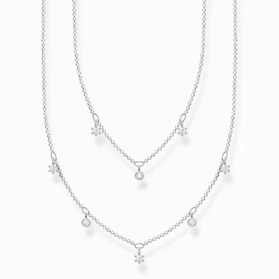 THOMAS SABO Halsband | Återvunnet 925 silver<HALSBAND DUBBELT SILVER MED VITA STENAR silverfargad, vit