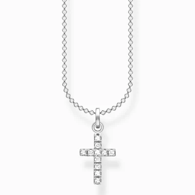 THOMAS SABO Halsband | Återvunnet 925 silver<HALSBAND KORS PAV&EACUTE; silverfargad, vit