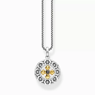 THOMAS SABO Halsband | Återvunnet 925 silver<HALSBAND KORS SVARTA STENAR GULD gult guldfargad, svart, silverfargad