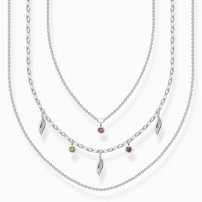 THOMAS SABO Halsband<HALSBAND LAYERING BLAD SILVER silverfargad, röd, grön, violett