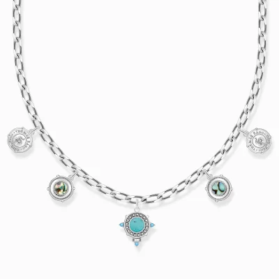 THOMAS SABO Halsband | Återvunnet 925 silver<HALSBAND MED BRICKA SILVER silverfargad, vit, turkos