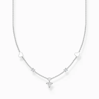 THOMAS SABO Halsband | Återvunnet 925 silver<HALSBAND MED HJ&AUML;RTAN OCH VITA STENAR SILVER silverfargad, vit