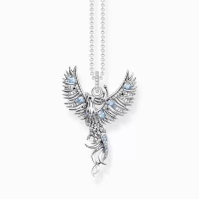 THOMAS SABO Halsband | Återvunnet 925 silver<HALSBAND MED LITET FENIX-H&AUML;NGE I SILVER MED STENAR silverfargad, vit, blå, svart