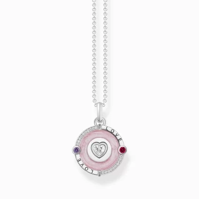 THOMAS SABO Halsband | Återvunnet 925 silver<HALSBAND MED ROSA H&AUML;NGSMYCKE OCH HJ&AUML;RTFORMAD STEN – SILVER silverfargad, vit, violett, röd, rosa