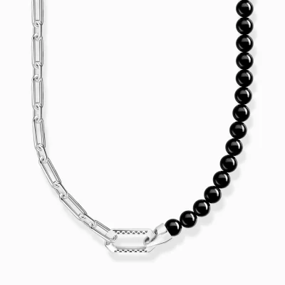 THOMAS SABO Halsband | Återvunnet 925 silver<HALSBAND MED SVARTA ONYX BEADS OCH L&AUML;NKAR SILVER silverfargad, svart