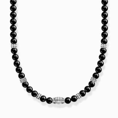 THOMAS SABO Halsband | Återvunnet 925 silver<HALSBAND MED SVARTA ONYX BEADS SILVER silverfargad, svart