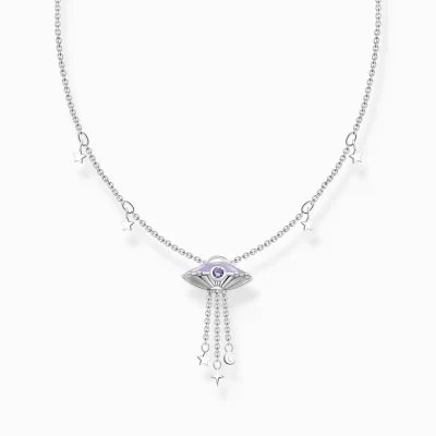 THOMAS SABO Halsband | Glow in the Dark<HALSBAND MED UFO OCH STJ&AUML;RNH&AUML;NGEN SILVER silverfargad, violett