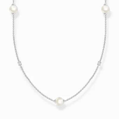 THOMAS SABO Halsband | Återvunnet 925 silver<HALSBAND P&AUML;RLOR MED VITA STENAR SILVER silverfargad, vit