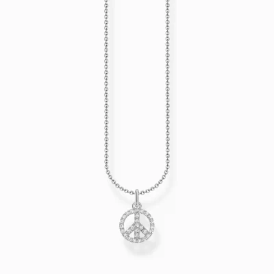 THOMAS SABO Halsband | Återvunnet 925 silver<HALSBAND PEACE MED VITA STENAR SILVER silverfargad, vit