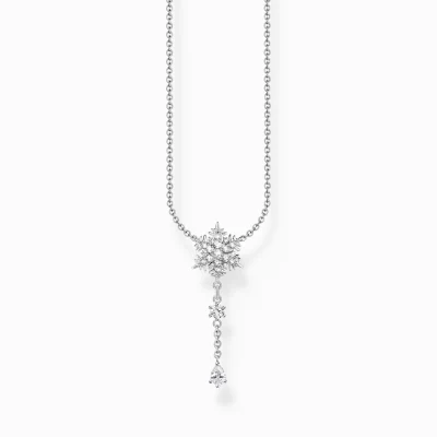 THOMAS SABO Halsband | Återvunnet 925 silver<HALSBAND SN&OUML;FLINGA MED VITA STENAR SILVER silverfargad, vit