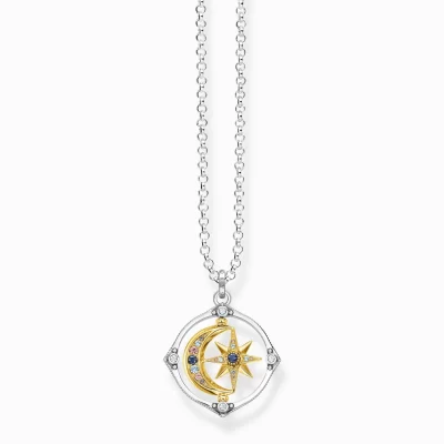 THOMAS SABO Halsband | Återvunnet 925 silver<HALSBAND STJ&AUML;RNA  M&ARING;NE GULD silverfargad, blå, vit, gult guldfargad, röd