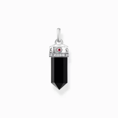 THOMAS SABO Hängsmycken | Återvunnet 925 silver<HALSBANDSH&AUML;NGE AV SV&AUML;RTAT SILVER MED HEXAGON AV ONYX silverfargad, vit, svart, violett, röd