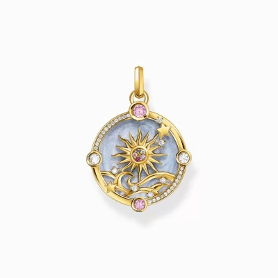 THOMAS SABO Hängsmycken | 18K plätering<HALSBANDSH&AUML;NGE, BL&ARING;TT MED SOL OCH F&AUML;RGGLADA STENAR – PL&AUML;TERAT gult guldfargad, vit, rosa, violett, blå, röd