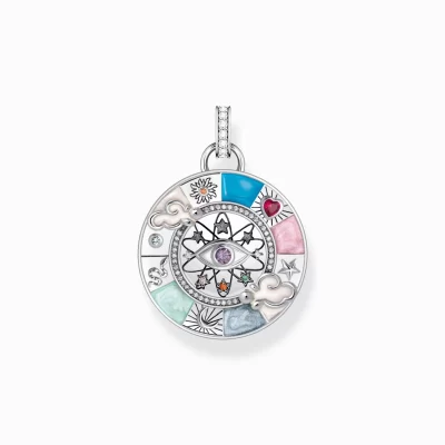 THOMAS SABO Hängsmycken | Återvunnet 925 silver<HALSBANDSH&AUML;NGE LYCKOHJUL MED KOSMISKA SYMBOLER – SILVER silverfargad, vit, rosa, orange, violett, röd, blå, , grön, turkos