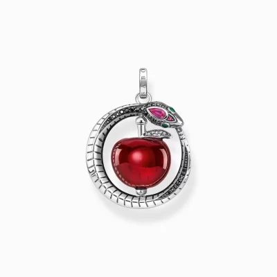 THOMAS SABO Hängsmycken | Återvunnet 925 silver<H&AUML;NGSMYCKE &AUML;PPLE MED ORM SILVER röd, grön, svart, silverfargad, vit