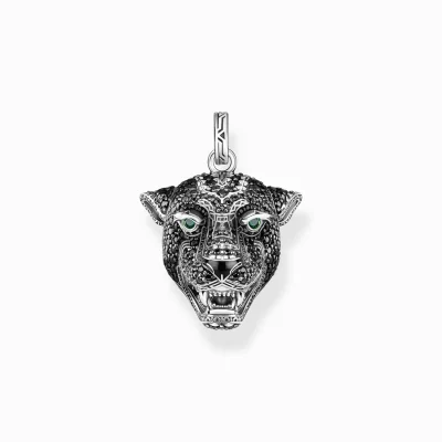 THOMAS SABO Hängsmycken | Återvunnet 925 silver<H&AUML;NGSMYCKE BLACK CAT svart, silverfargad, grön