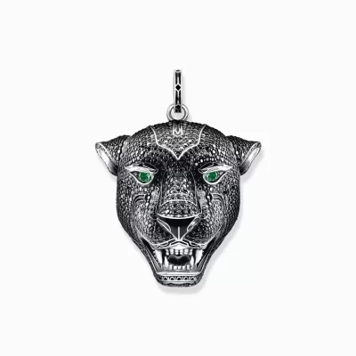 THOMAS SABO Hängsmycken | Återvunnet 925 silver<H&AUML;NGSMYCKE BLACK CAT STOR grön, svart, silverfargad