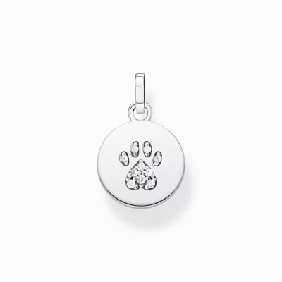 THOMAS SABO Hängsmycken | Återvunnet 925 silver<H&AUML;NGSMYCKE BRICKA TASSAVTRYCK KATT SILVER vit, silverfargad