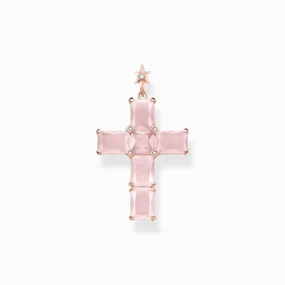 THOMAS SABO Halsband | Hängsmycken<H&AUML;NGSMYCKE KORS MED ROSA STENAR OCH STJ&AUML;RNA ROS&EACUTE;GULDPL&AUML;TERAD rosa, vit, silverfargad