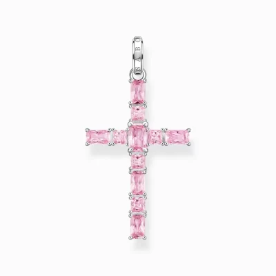 THOMAS SABO Halsband | Hängsmycken<H&AUML;NGSMYCKE KORS MED ROSA STENAR SILVER silverfargad, rosa